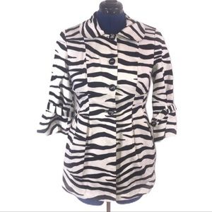 Heart Soul M black/white zebra retro ruffled 3/4 sleeves‎ cotton blend jacket